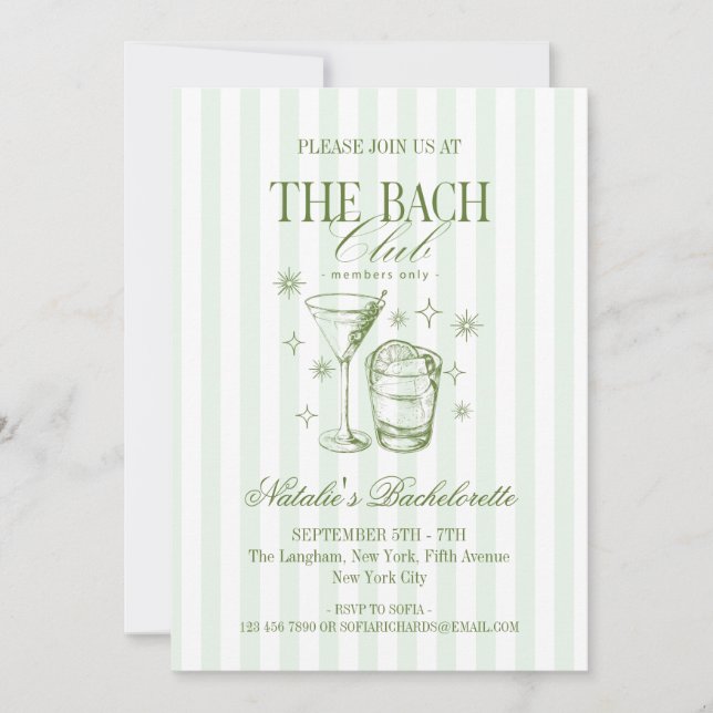 Vintage Cocktails Club Bachelorette Party Green Invitation (Front)