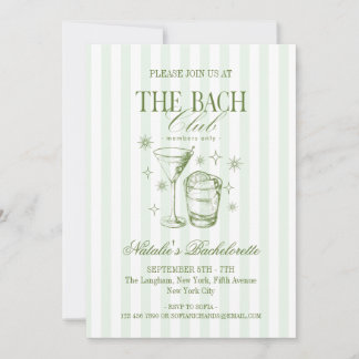 Vintage Cocktails Club Bachelorette Party Green Invitation