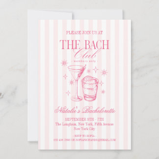 Vintage Cocktails Club Bachelorette Party Pink Invitation