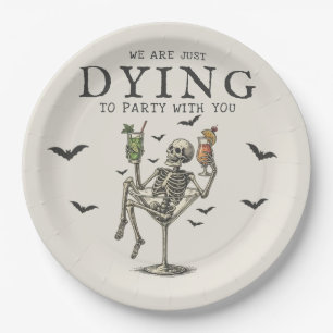 Vintage Cocktails Skeleton Halloween Party Paper Plate