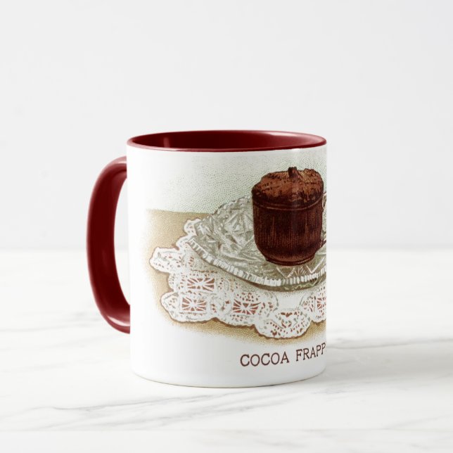 Vintage cocoa hot chocolate elegant brown white mug (Front Left)