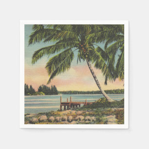 Vintage Coconut Palm Tree Tropical Breeze Sunset Napkin