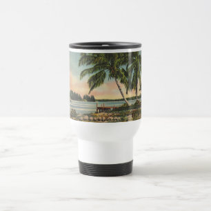 Vintage Coconut Palm Tree Tropical Breeze Sunset Travel Mug
