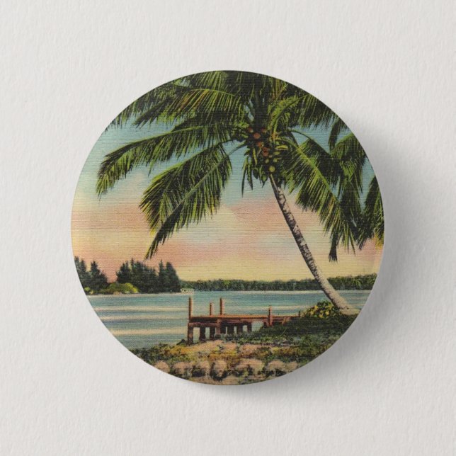 Vintage coconut palms 6 cm round badge (Front)