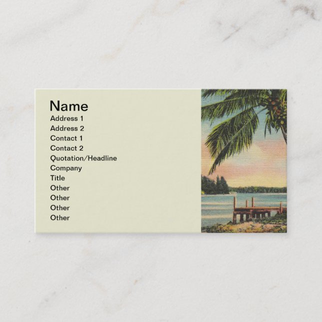 Vintage Coconut Palms Tropical Breeze Sunset Business Card (Front)