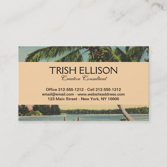 Vintage Coconut Palms Tropical Breeze Sunset Business Card (Front)