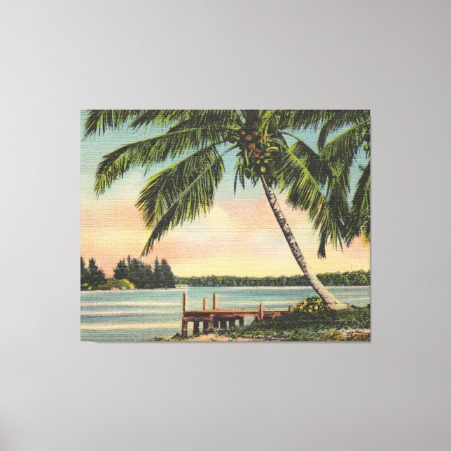 Vintage Coconut Palms Tropical Breeze Sunset Canvas Print (Front)