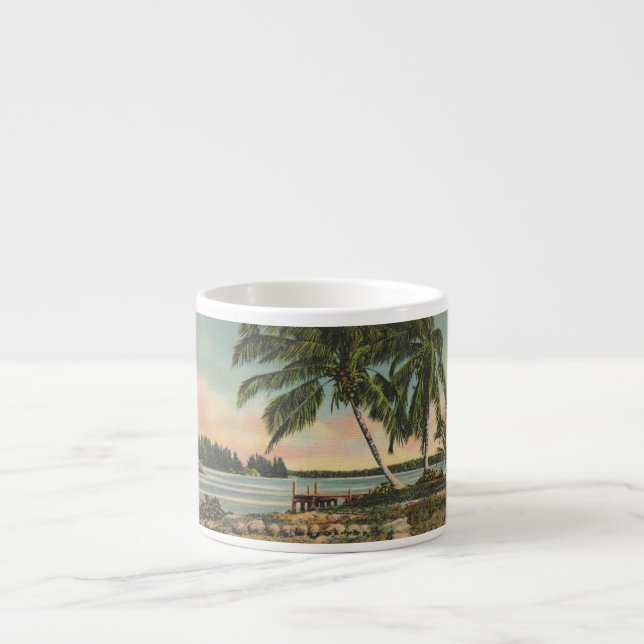 Vintage Coconut Palms Tropical Breeze Sunset Espresso Cup (Front)