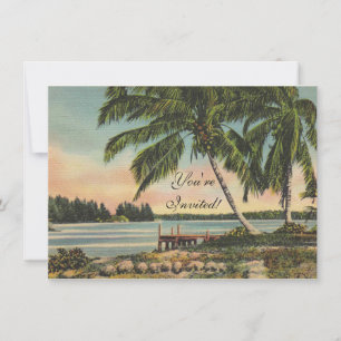 Vintage Coconut Palms Tropical Breeze Sunset Invitation