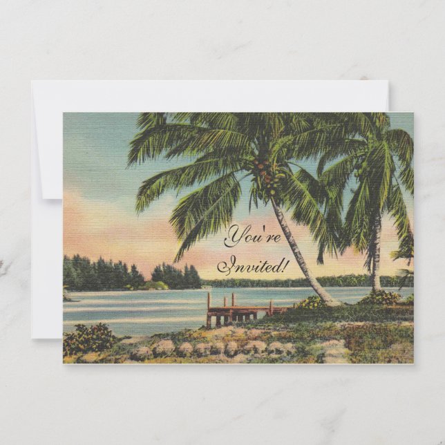 Vintage Coconut Palms Tropical Breeze Sunset Invitation (Front)
