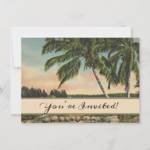 Vintage Coconut Palms Tropical Breeze Sunset Invitation