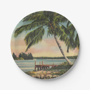 Vintage Coconut Palms Tropical Breeze Sunset Paper Plate