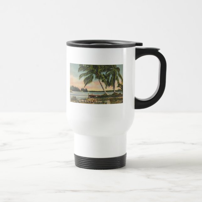 Vintage Coconut Palms Tropical Breeze Sunset Travel Mug (Right)