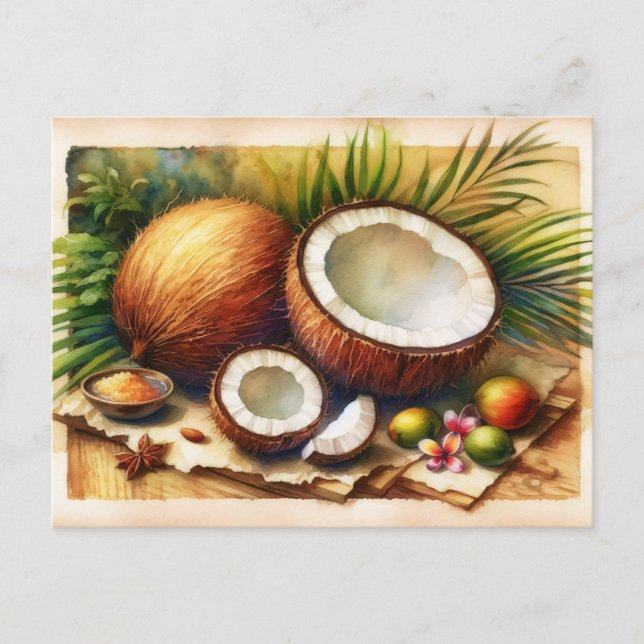Vintage Coconut Tropical Postcard (Front)