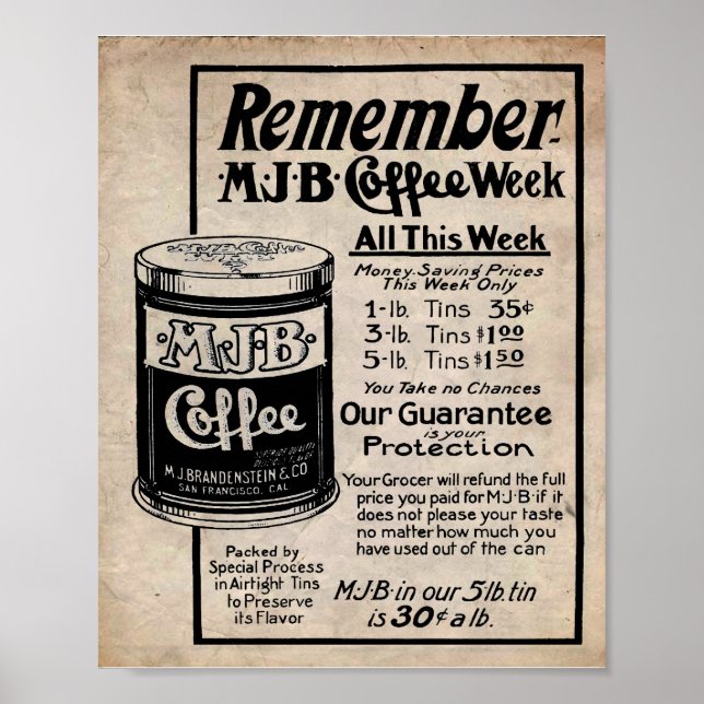 Vintage Coffee Ad MJB Coffee Sale Print (Front)