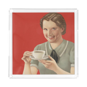 Vintage Coffee Advertisement Acrylic Tray