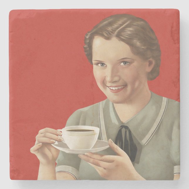 Vintage Coffee Advertisement Stone Coaster (Front)