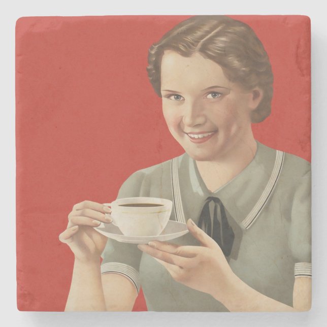 Vintage Coffee Advertisement Stone Coaster (Front)