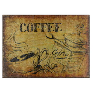 Vintage Coffee Art on Glass Cutting Board