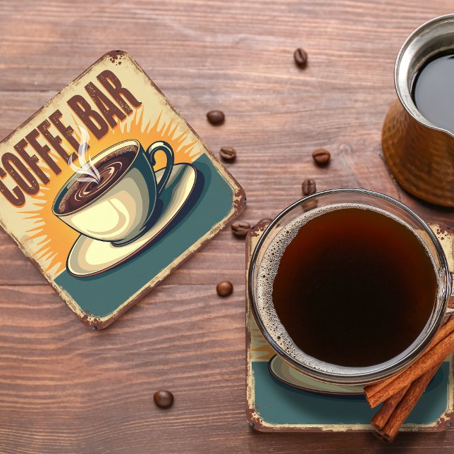 Vintage Coffee Bar Retro Sign  Square Paper Coaster (Creator Uploaded)