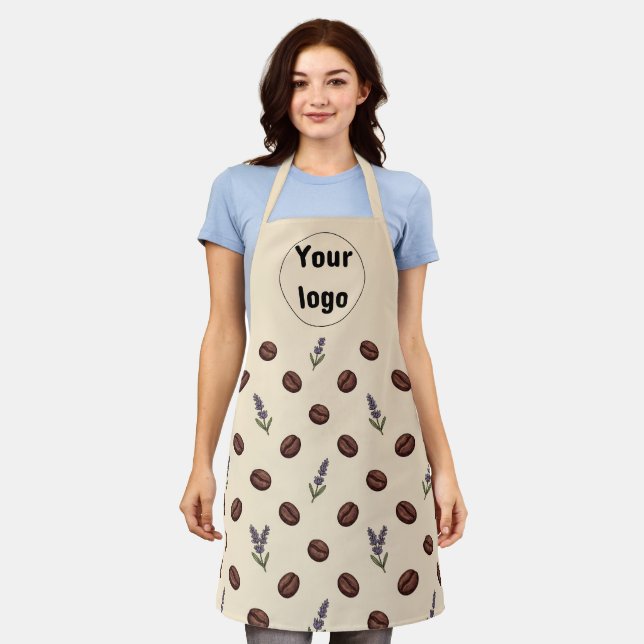 Vintage Coffee Beans and Lavender Seamless Pattern Apron (Worn)
