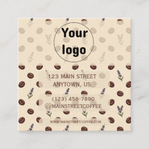 Vintage Coffee Beans and Lavender Seamless Pattern Square Business Card
