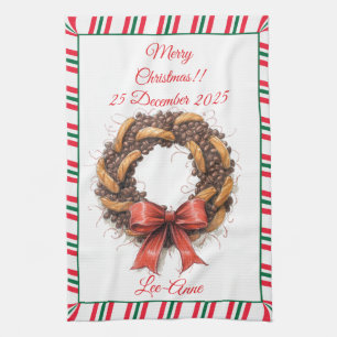 Vintage Coffee Beans & Biscuits wreath Tea Towel