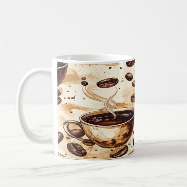 Vintage Coffee Beans Pattern Mug - Rustic Café Sty (Left)