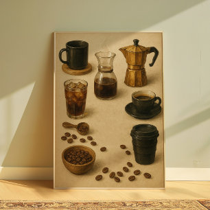 Vintage Coffee Brewing Guide Wall Art