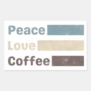 vintage coffee colourful text peace love coffee rectangular sticker