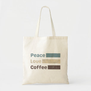 vintage coffee colourful text peace love coffee tote bag
