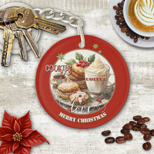 Vintage Coffee Cookies Love Christmas Key Ring
