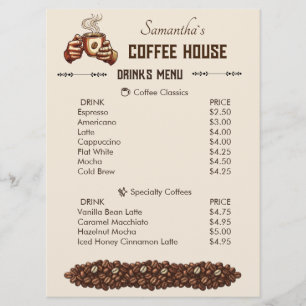 Vintage Coffee Cup Custom Cafe Brand Menu