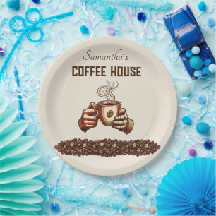 Vintage Coffee Cup Custom Cafe Brand Paper Plate