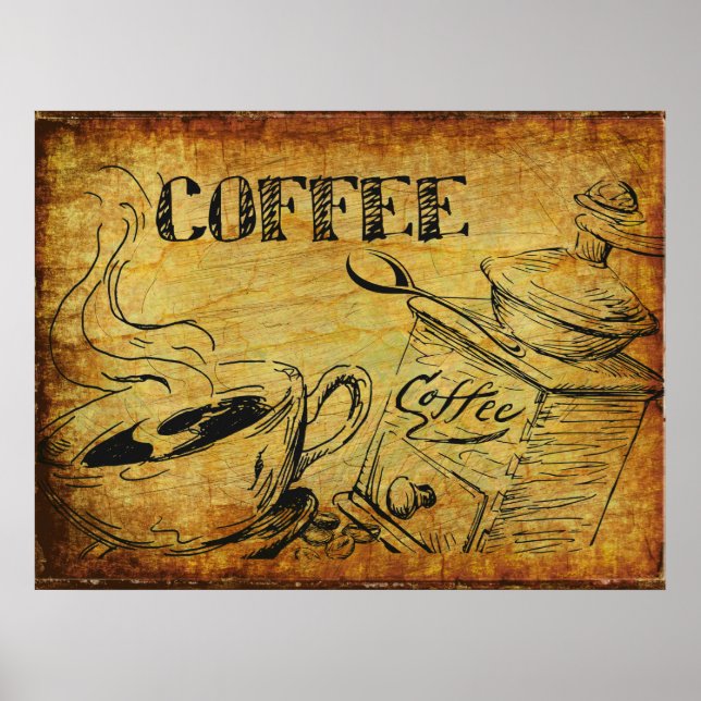 Vintage Coffee Cup Old Fashioned Coffee Grinder Poster (Front)