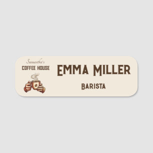 Vintage Coffee Cup Terracotta Cafe Branding Name Tag