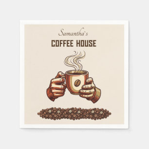 Vintage Coffee Cup Terracotta Cafe Branding Napkin