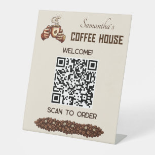 Vintage Coffee Cup Terracotta Cafe Branding Pedestal Sign