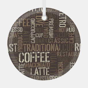 Vintage Coffee Experience Seamless Pattern Glass Tree Decoration