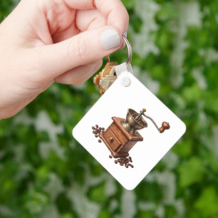 Vintage Coffee Grinder and Beans Key Ring