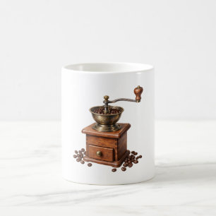 Vintage Coffee Grinder and Beans Mug