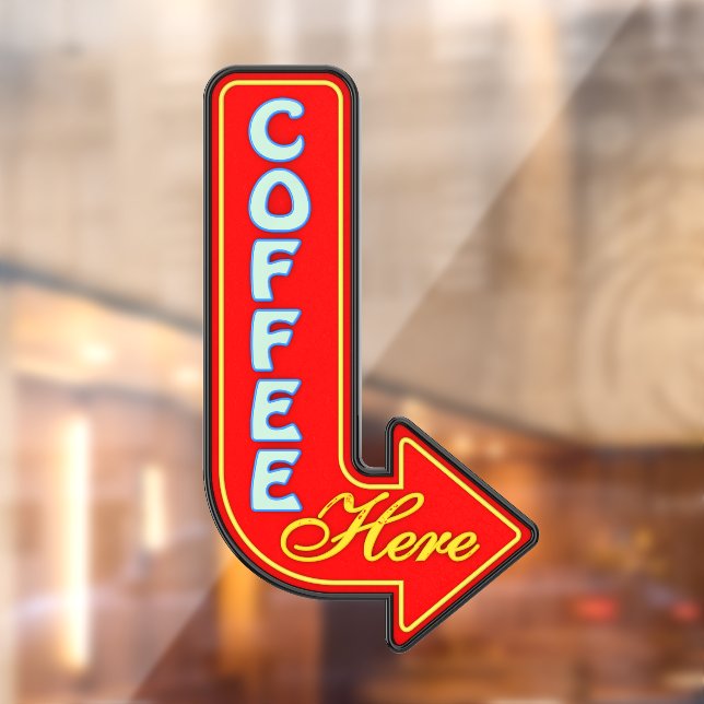 Vintage Coffee Here Right Arrow  Window Cling (Sheet 2)