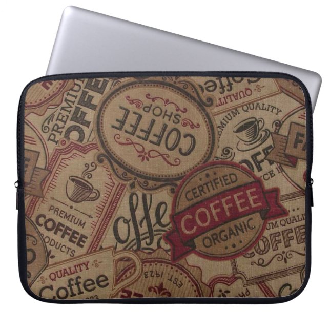 Vintage Coffee Labels Collage Laptop Sleeve (Front)