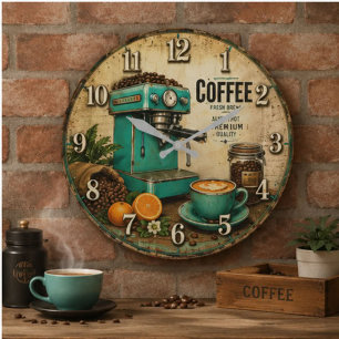 Vintage Coffee Large Clock