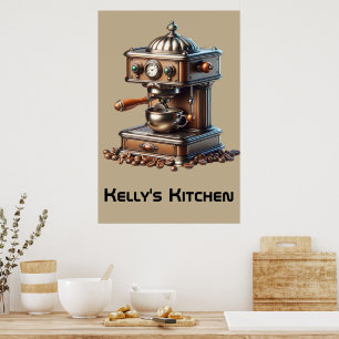 Vintage Coffee Machine with Custom Name Poster