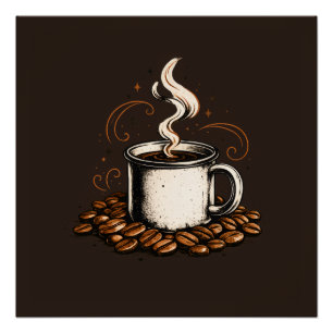 Vintage Coffee Mug with Coffee Beans Cosy Coffee Poster