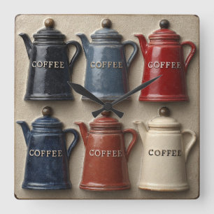 Vintage Coffee Pots Square Wall Clock