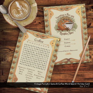 Vintage Coffee & Pumpkin Spice Word Search Holiday Card