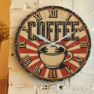 Vintage Coffee Retro Large Clock