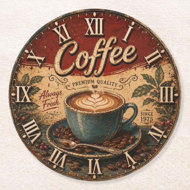 Vintage Coffee  Round Paper Coaster (Front)